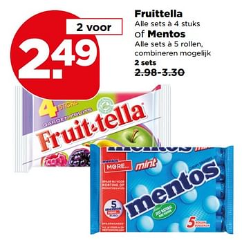 Aanbiedingen Fruittella of mentos - Huismerk - Plus - Geldig van 25/06/2017 tot 01/07/2017 bij Plus