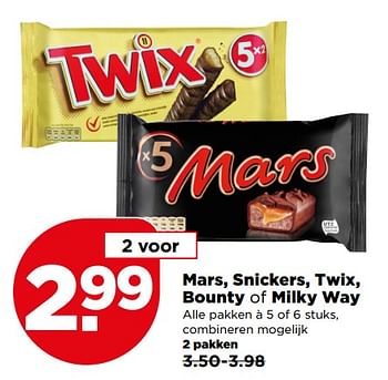 Aanbiedingen Mars, snickers, twix, bounty of milky way - Mars Snacks - Geldig van 25/06/2017 tot 01/07/2017 bij Plus