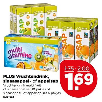 Aanbiedingen Plus vruchtendrink, sinaasappel- of appelsap vruchtendrink multi fruit - Huismerk - Plus - Geldig van 25/06/2017 tot 01/07/2017 bij Plus