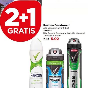 Aanbiedingen Rexona deodorant invisible diamond, 3 stuks - Rexona - Geldig van 25/06/2017 tot 01/07/2017 bij Plus