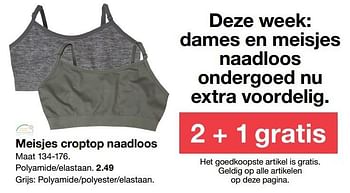 Aanbiedingen Meisjes croptop naadloos - Huismerk - Zeeman  - Geldig van 23/06/2017 tot 30/06/2017 bij Zeeman