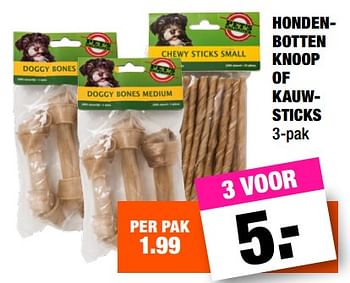 Aanbiedingen Hondenbotten knoop of kauwsticks - Huismerk - Big Bazar - Geldig van 19/06/2017 tot 02/07/2017 bij Big Bazar