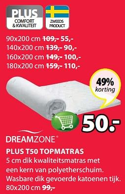 Aanbiedingen Plus t50 topmatras - DreamZone - Geldig van 19/06/2017 tot 02/07/2017 bij Jysk