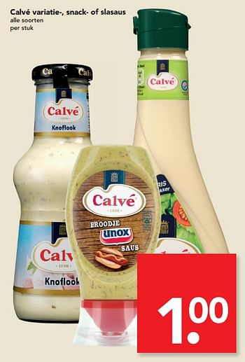 Aanbiedingen Calvé variatie-, snack- of slasaus - Calve - Geldig van 25/06/2017 tot 01/07/2017 bij Deen Supermarkten