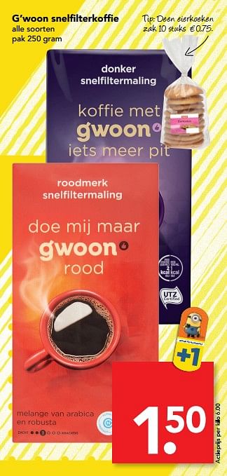 Aanbiedingen G`woon snelfilterkoffie - Gâ€™woon - Geldig van 25/06/2017 tot 01/07/2017 bij Deen Supermarkten