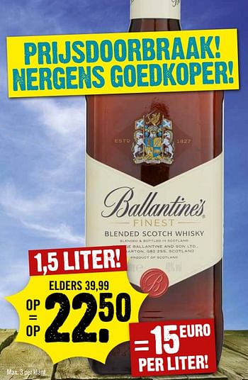 Aanbiedingen Ballantine`s finest blended scotch whisky - Ballantine's - Geldig van 25/06/2017 tot 01/07/2017 bij Dirk III