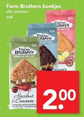 Aanbiedingen Farm brothers koekjes - Farm Brothers - Geldig van 25/06/2017 tot 01/07/2017 bij Deen Supermarkten