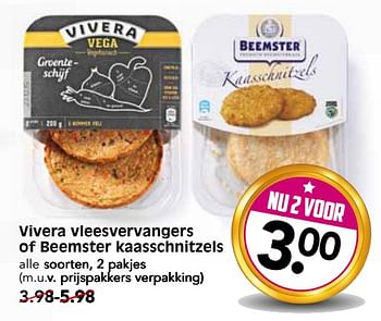 Aanbiedingen Vivera vleesvervangers of beemster kaasschnitzels - Vivera - Geldig van 25/06/2017 tot 01/07/2017 bij Em-té