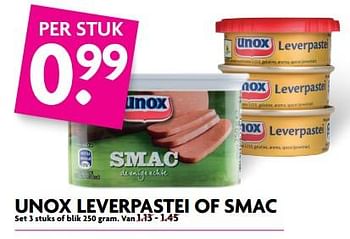 Aanbiedingen Unox leverpastei of smac - Unox - Geldig van 25/06/2017 tot 01/07/2017 bij Deka Markt