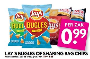 Aanbiedingen Lay`s bugles of sharing bag chips - Lay's - Geldig van 25/06/2017 tot 01/07/2017 bij Deka Markt
