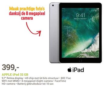 Aanbiedingen Apple ipad 32 gb - Apple - Geldig van 26/06/2017 tot 09/07/2017 bij BCC