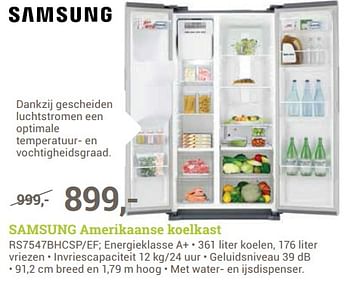 Aanbiedingen Samsung amerikaanse koelkast rs7547bhcsp-ef - Samsung - Geldig van 26/06/2017 tot 09/07/2017 bij BCC