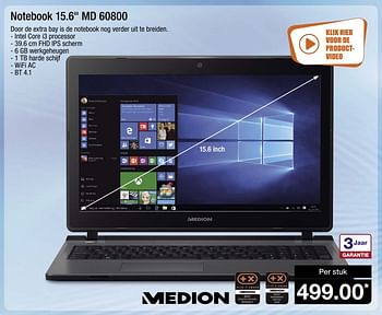 Aanbiedingen Medion notebook 15.6 md 60800 - Medion - Geldig van 26/06/2017 tot 01/07/2017 bij Aldi