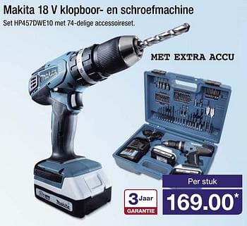 Aanbiedingen Makita 18 v klopboor- en schroefmachine set hp457dwe10 - Makita - Geldig van 26/06/2017 tot 01/07/2017 bij Aldi