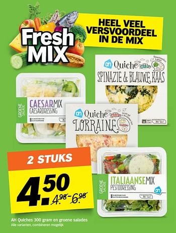 Aanbiedingen Ah quiches en groene salades - Huismerk - Albert Heijn - Geldig van 26/06/2017 tot 02/07/2017 bij Albert Heijn