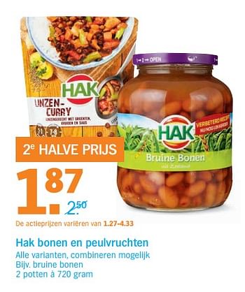 Aanbiedingen Hak bonen en peulvruchten bruine bonen - Hak - Geldig van 26/06/2017 tot 02/07/2017 bij Albert Heijn