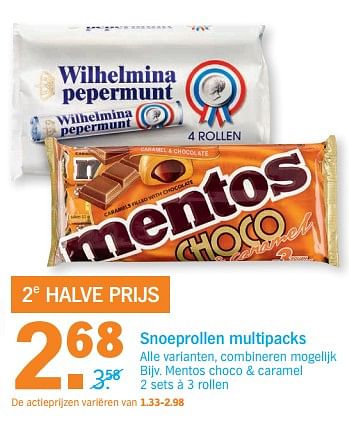 Aanbiedingen Snoeprollen multipacks mentos choco + caramel - Mentos - Geldig van 26/06/2017 tot 02/07/2017 bij Albert Heijn