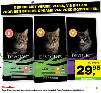 Aanbiedingen Devotion hoogwaardige kattenvoeding in de varianten adult, adult sensitive en adult indoor - Devotion - Geldig van 25/06/2017 tot 09/07/2017 bij Jumper