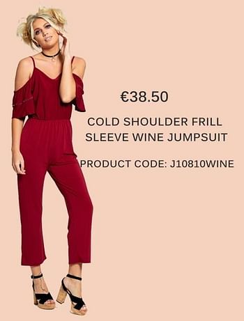 Aanbiedingen Cold shoulder frill sleeve wine jumpsuit - Huismerk - Diva Dames - Geldig van 18/06/2017 tot 15/07/2017 bij Diva Dames