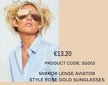 Aanbiedingen Mirror lense aviator style rose gold sunglasses - Huismerk - Diva Dames - Geldig van 18/06/2017 tot 15/07/2017 bij Diva Dames