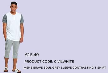 Aanbiedingen Mens brave soul grey sleeve contrasting t-shirt - Huismerk - Diva Dames - Geldig van 18/06/2017 tot 15/07/2017 bij Diva Dames