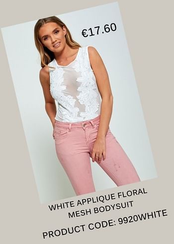 Aanbiedingen White applique floral mesh bodysuit - Huismerk - Diva Dames - Geldig van 18/06/2017 tot 15/07/2017 bij Diva Dames