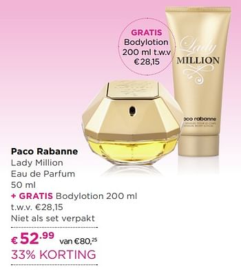 Aanbiedingen Paco rabanne lady million eau de parfum - Paco Rabanne - Geldig van 26/06/2017 tot 09/07/2017 bij Ici Paris XL