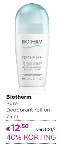Aanbiedingen Biotherm pure deodorant roll on - Biotherm - Geldig van 26/06/2017 tot 09/07/2017 bij Ici Paris XL