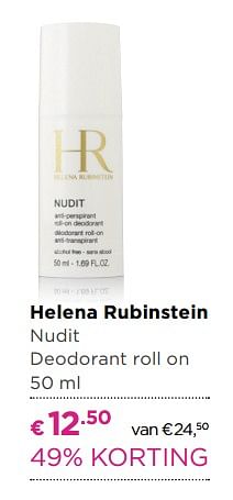 Aanbiedingen Helena rubinstein nudit deodorant roll on - Helena Rubinstein - Geldig van 26/06/2017 tot 09/07/2017 bij Ici Paris XL