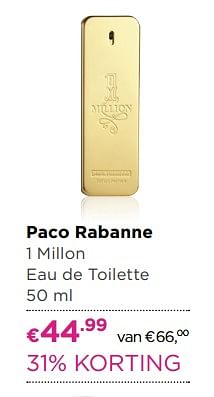 Aanbiedingen Paco rabanne 1 millon eau de toilette - Paco Rabanne - Geldig van 26/06/2017 tot 09/07/2017 bij Ici Paris XL
