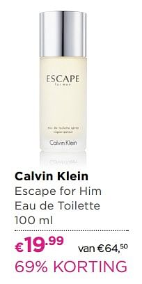 Aanbiedingen Calvin klein escape for him eau de toilette - Calvin Klein - Geldig van 26/06/2017 tot 09/07/2017 bij Ici Paris XL