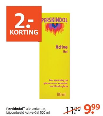 Aanbiedingen Perskindol alle varianten, bijvoorbeeld active gel - Perskindol - Geldig van 26/06/2017 tot 02/07/2017 bij Etos