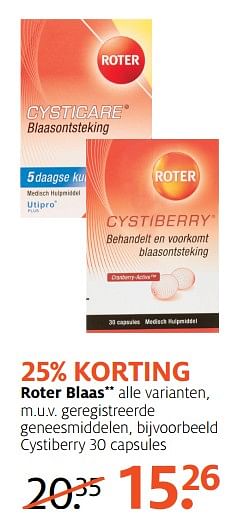 Aanbiedingen Roter blaas alle varianten, m.u.v. geregistreerde geneesmiddelen, bijvoorbeeld cystiberry - Roter - Geldig van 26/06/2017 tot 02/07/2017 bij Etos