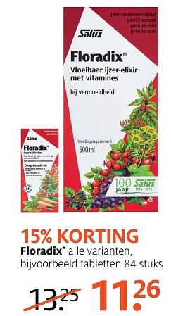 Aanbiedingen Floradix alle varianten, bijvoorbeeld tabletten - Salus - Geldig van 26/06/2017 tot 02/07/2017 bij Etos