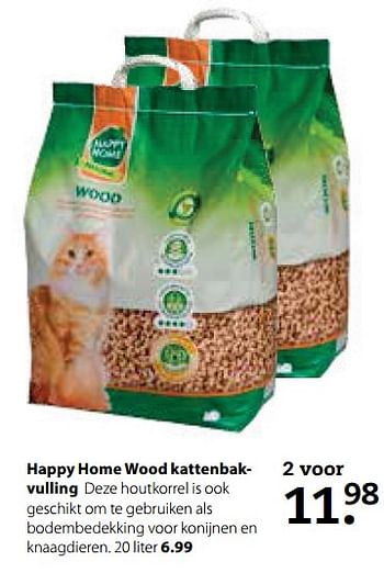 Aanbiedingen Happy home wood kattenbakvulling - Happy Home - Geldig van 26/06/2017 tot 09/07/2017 bij Pets Place