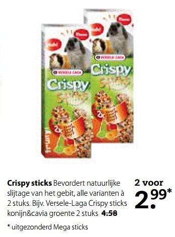Aanbiedingen Crispy sticks - Versele-Laga - Geldig van 26/06/2017 tot 09/07/2017 bij Pets Place