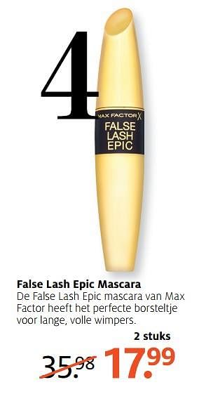 Aanbiedingen False lash epic mascara - Max Factor - Geldig van 26/06/2017 tot 02/07/2017 bij Etos