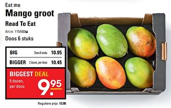 Aanbiedingen Eat me mango groot read to eat - Eat Me - Geldig van 26/06/2017 tot 10/07/2017 bij Sligro