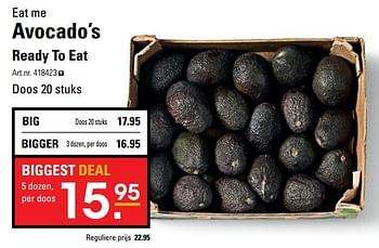 Aanbiedingen Eat me avocado`s ready to eat - Eat Me - Geldig van 26/06/2017 tot 10/07/2017 bij Sligro