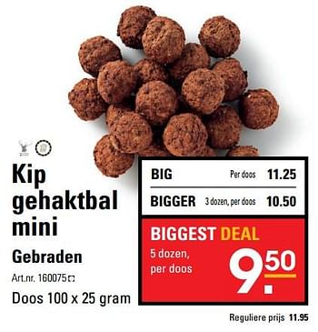 Aanbiedingen Kip gehaktbal mini gebraden - Ruig - Geldig van 26/06/2017 tot 10/07/2017 bij Sligro