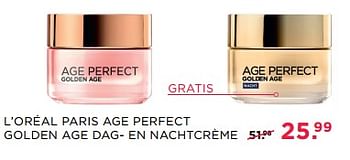 Aanbiedingen L`oréal paris age perfect golden age dag- en nachtcrème - L'Oreal Paris - Geldig van 26/06/2017 tot 02/07/2017 bij Etos