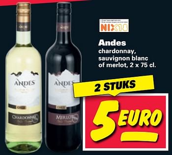 Aanbiedingen Andes chardonnay, sauvignon blanc of merlot - Rode wijnen - Geldig van 26/06/2017 tot 02/07/2017 bij Nettorama