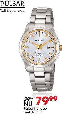 Aanbiedingen Pulsar horloge met datum - Pulsar - Geldig van 26/06/2017 tot 23/07/2017 bij Lucardi