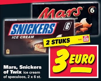 Aanbiedingen Mars, snickers of twix ice cream of speculoos - Mars Snacks - Geldig van 26/06/2017 tot 02/07/2017 bij Nettorama