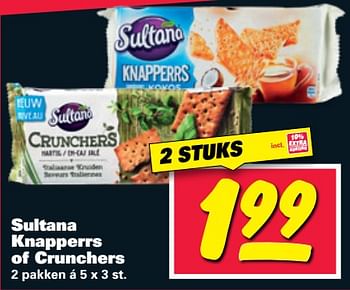 Aanbiedingen Sultana knapperrs of crunchers - Sultana - Geldig van 26/06/2017 tot 02/07/2017 bij Nettorama