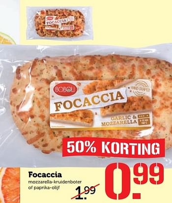 Aanbiedingen Focaccia mozzarella-kruidenboter of paprika-olijf - Boboli - Geldig van 26/06/2017 tot 02/07/2017 bij Coop
