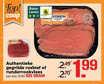 Aanbiedingen Authentieke gegrilde rosbief of runderrookvlees - Huismerk - Coop - Geldig van 26/06/2017 tot 02/07/2017 bij Coop