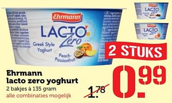 Aanbiedingen Ehrmann lacto zero yoghurt - Ehrmann - Geldig van 26/06/2017 tot 02/07/2017 bij Coop