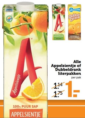 Aanbiedingen Appelsientje of dubbeldrank literpakken - Huismerk - Coop - Geldig van 26/06/2017 tot 02/07/2017 bij Coop