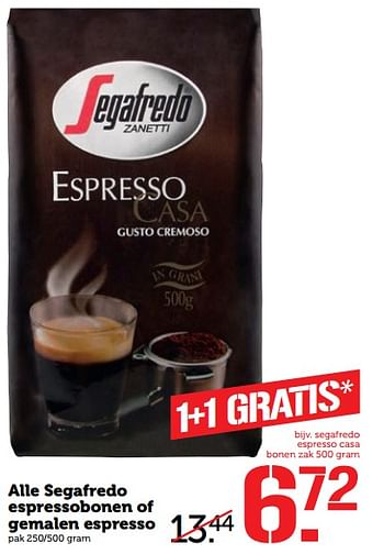 Aanbiedingen Segafredo espressobonen of gemalen espresso - Segafredo - Geldig van 26/06/2017 tot 02/07/2017 bij Coop